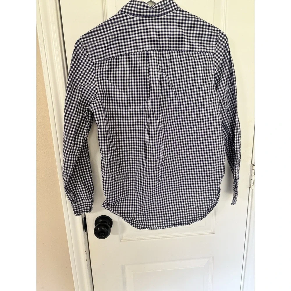 Ralph Lauren Boys L 14-16 Gingham Plaid Long Sleeve Button Front Shirt Navy
